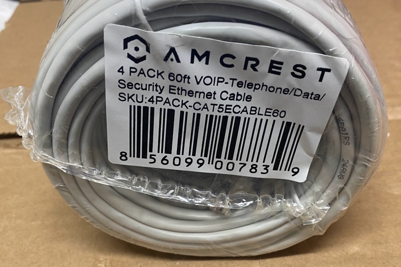 Amcrest 4 Pack Cat5e Cable 60ft Security Ethernet Cable VOIP-Telephone-Data