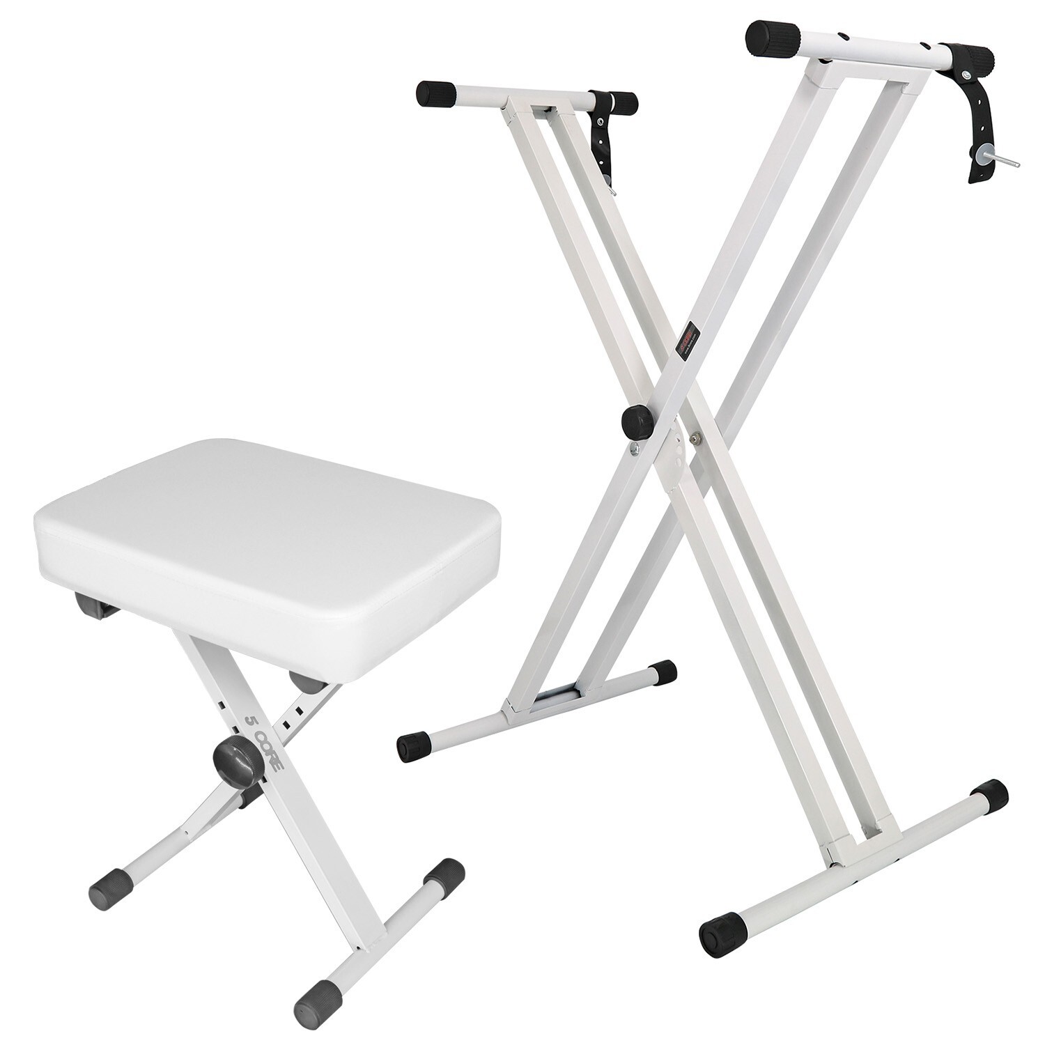 5Core Keyboard Stand Double XStyle Adjustable Piano Riser + Keyboard Piano Bench