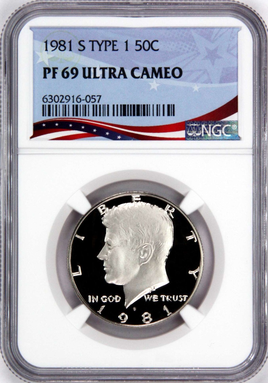 1981-S TYPE 1 Proof Kennedy 50c, Graded PF69UC by NGC ~ Patriotic OSR Label