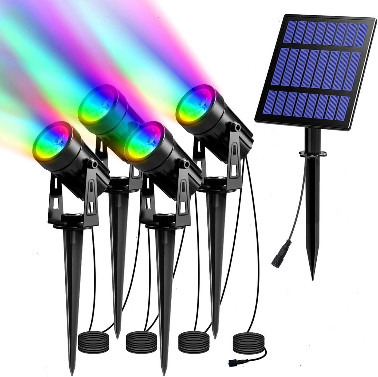 4 IN 1 LED Solar Powered Landscape Spotlights RGB Color Changing Outdoor Garden