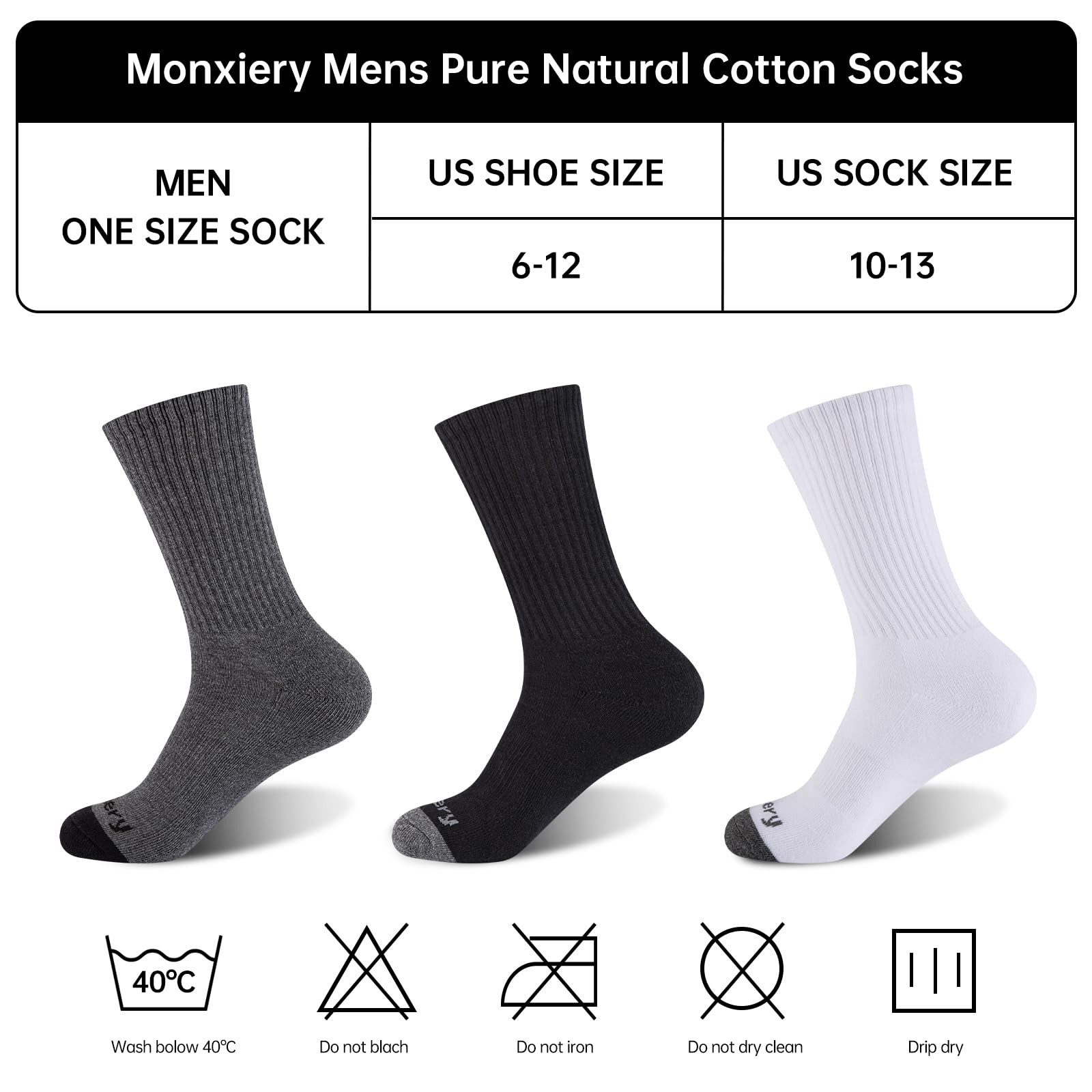 100% Cotton Moisture Wicking Cushioned Crew Socks, Athletic