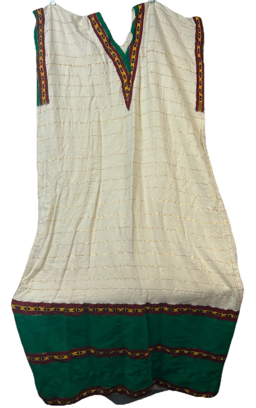Ethiopian Habesha Dress Cotton Traditional Tunic Style White Green NO Netela