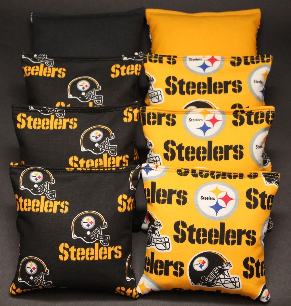 ALL WEATHER made w PITTSBURGH STEELERS Fabric 8 Cornhole Bean Bags