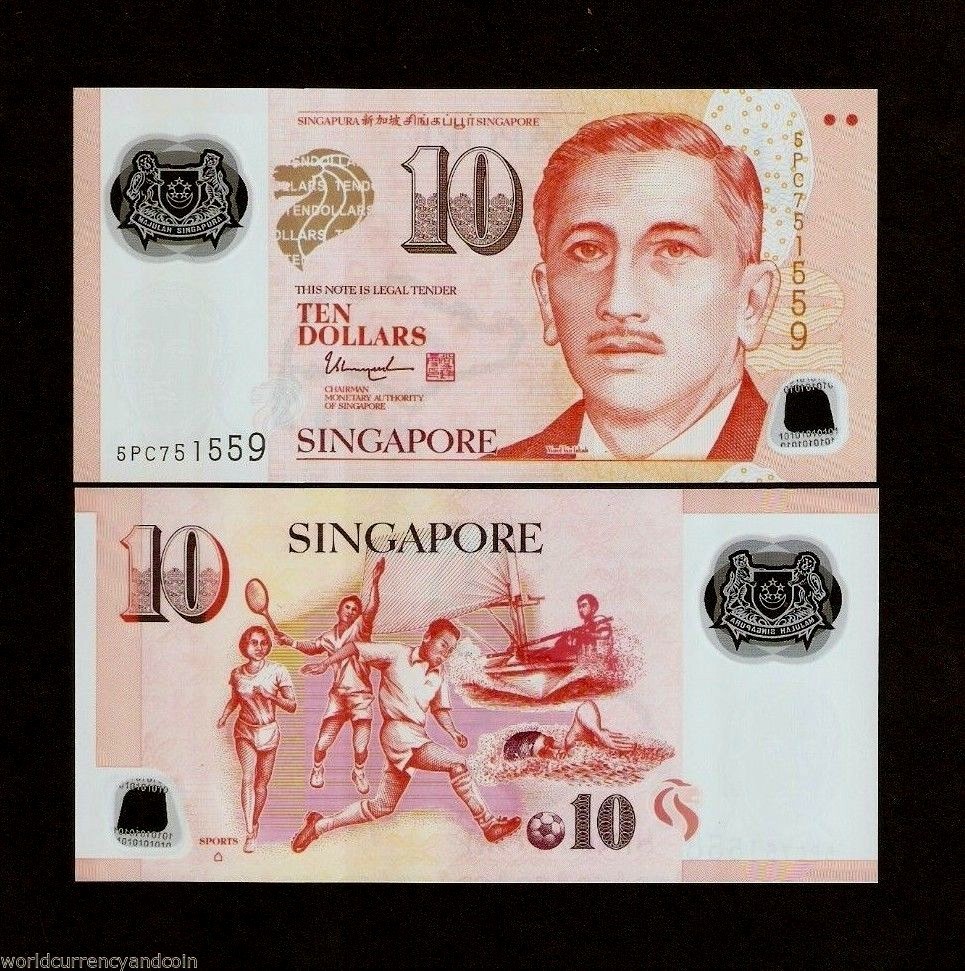 SINGAPORE 10 DOLLAR 2014-2023 1 or 2 Hollow or 1 Solid House Triangle UNC 1 NOTE