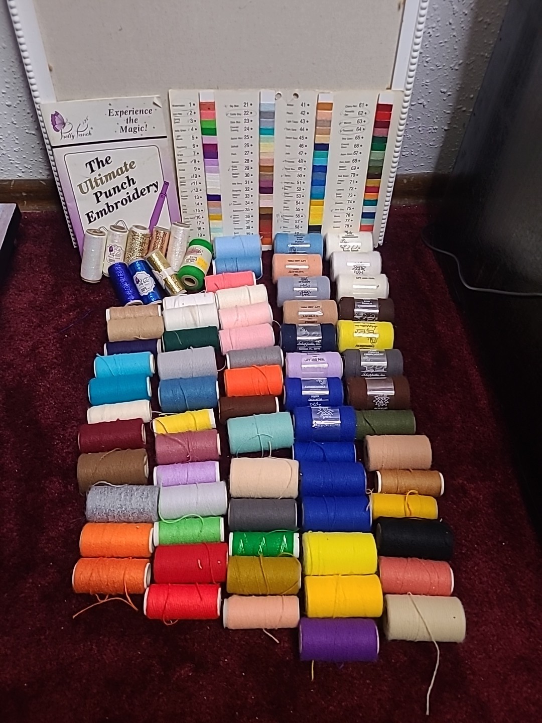 VTG Pretty Punch Embroidery Yarn Thread Lot 75 New & Partial Rolls Catalog Chart
