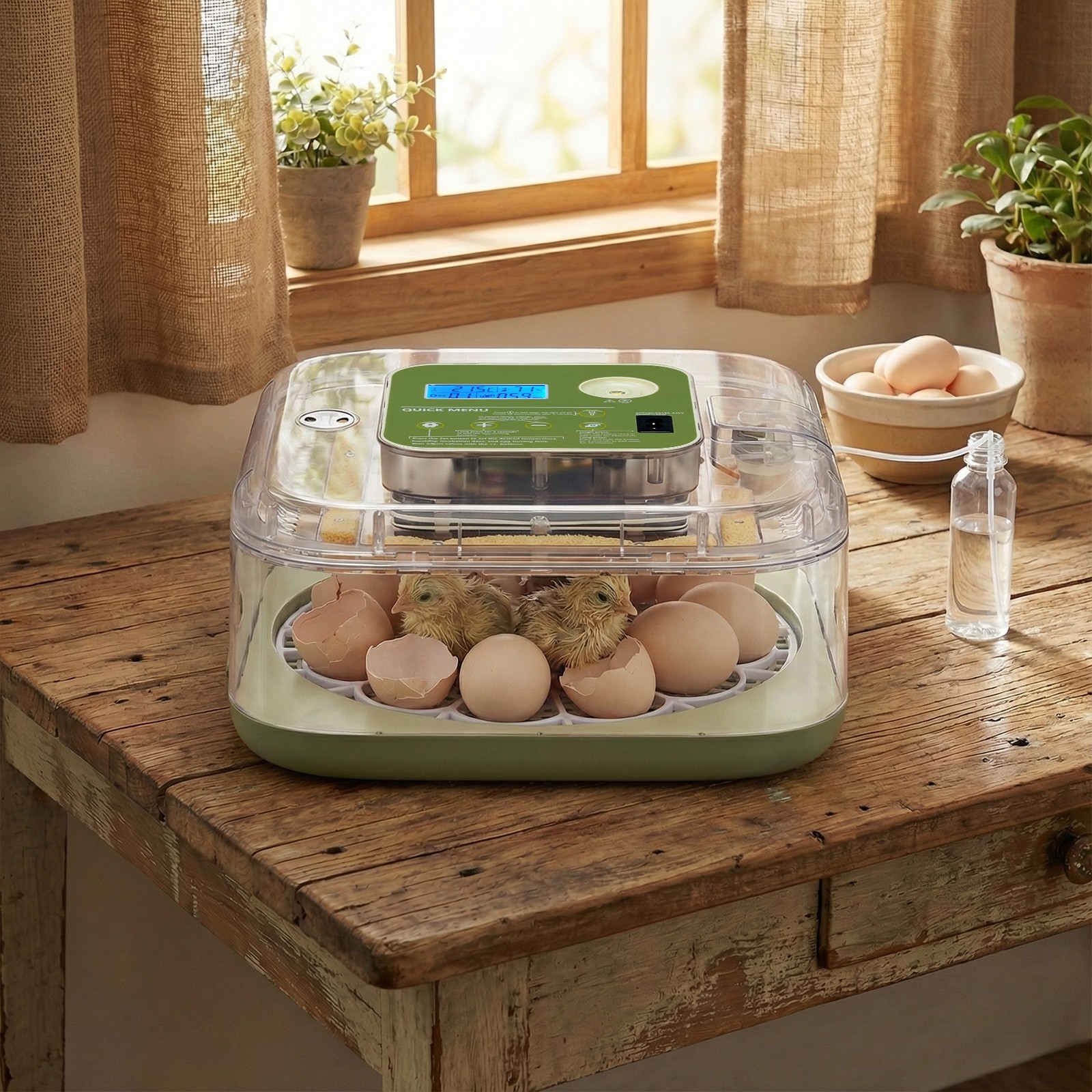 Egg Incubator Equipped w Water Bottle Fully Automatic 12 Egg Turning LCD Display