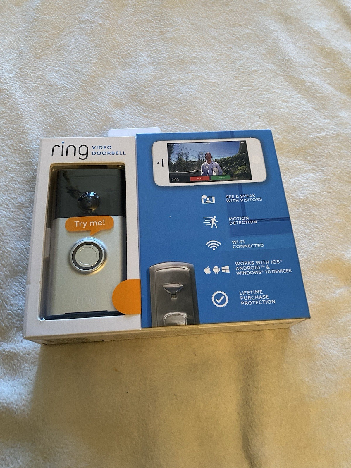 RING Video Doorbell Wireless Video Motion Detection Doorbell Satin Nickel New!
