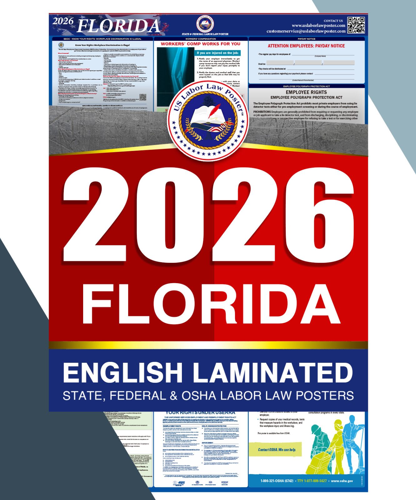 2026 Florida FL LABOR LAW POSTER (Federal & State) English Laminated