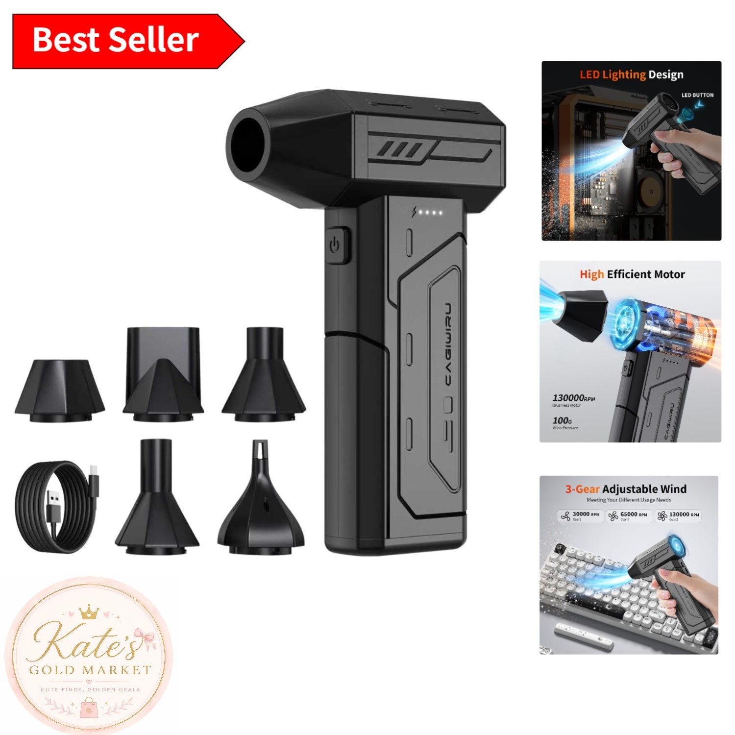 Efficient Portable Air Duster: 130000 RPM, Long Battery Life, and LED Visibility