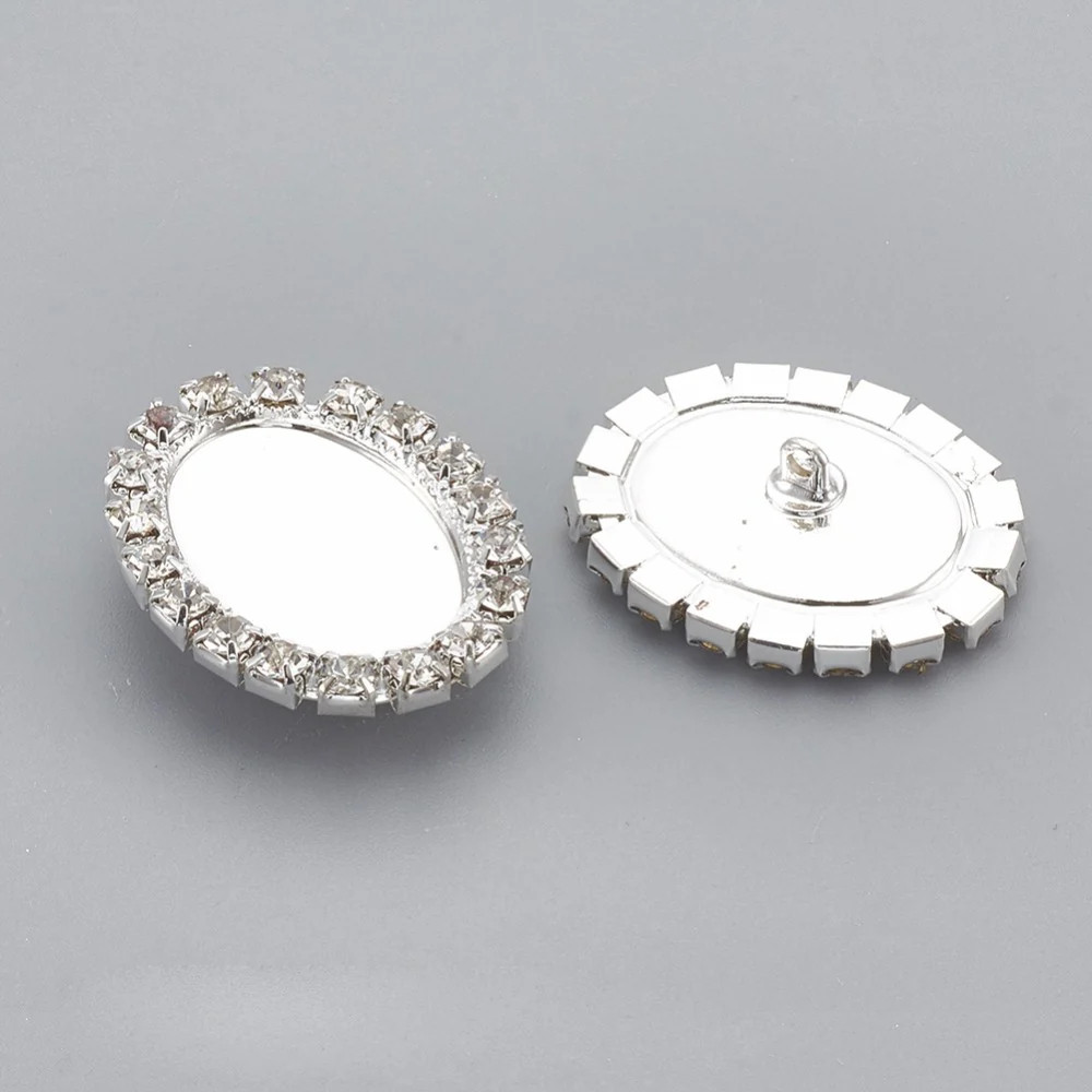18x13mm Sew on Silver rhineston button setting mount or frame with shank S2096