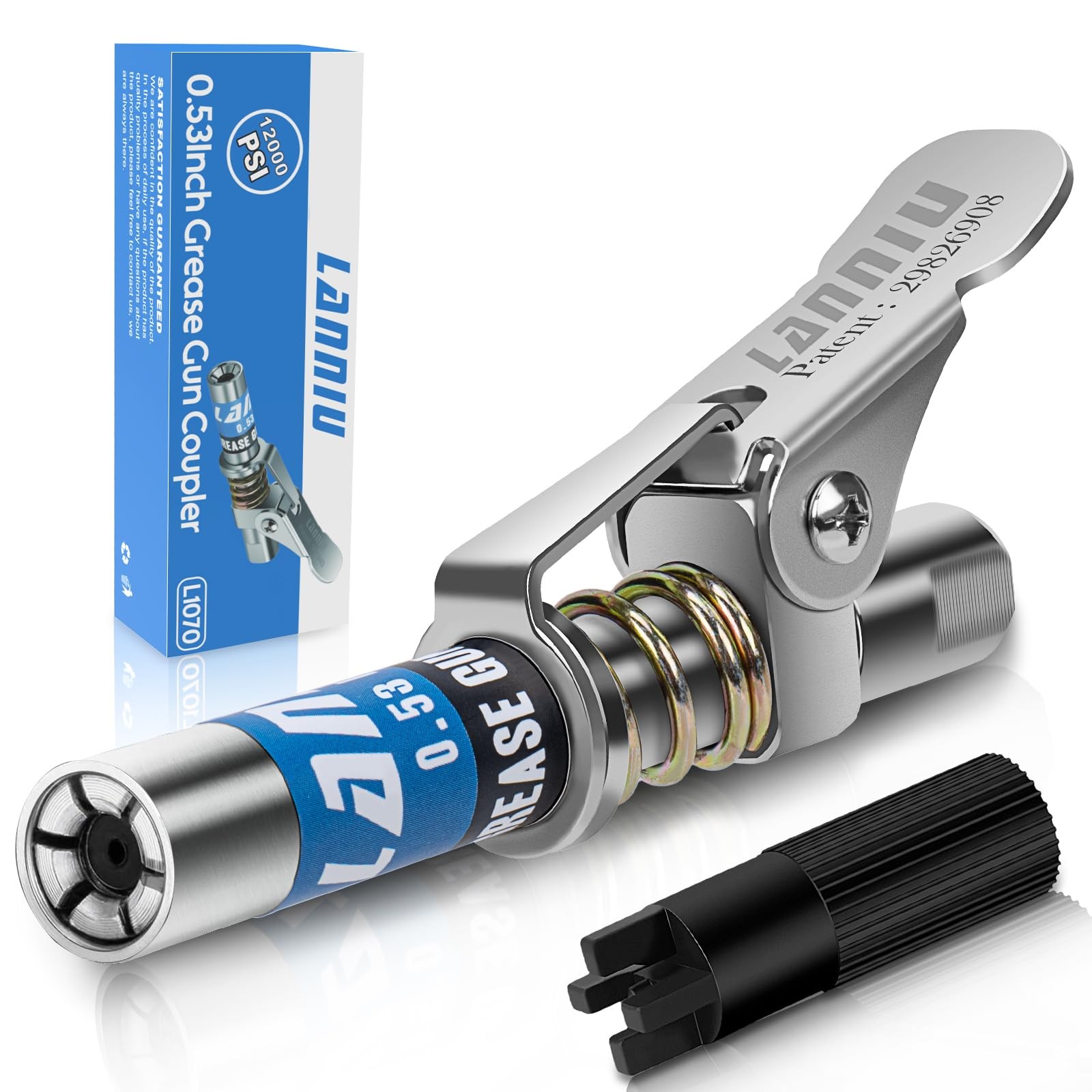 Grease Gun Coupler, 0.53" Strong Locking 12000PSI Silver