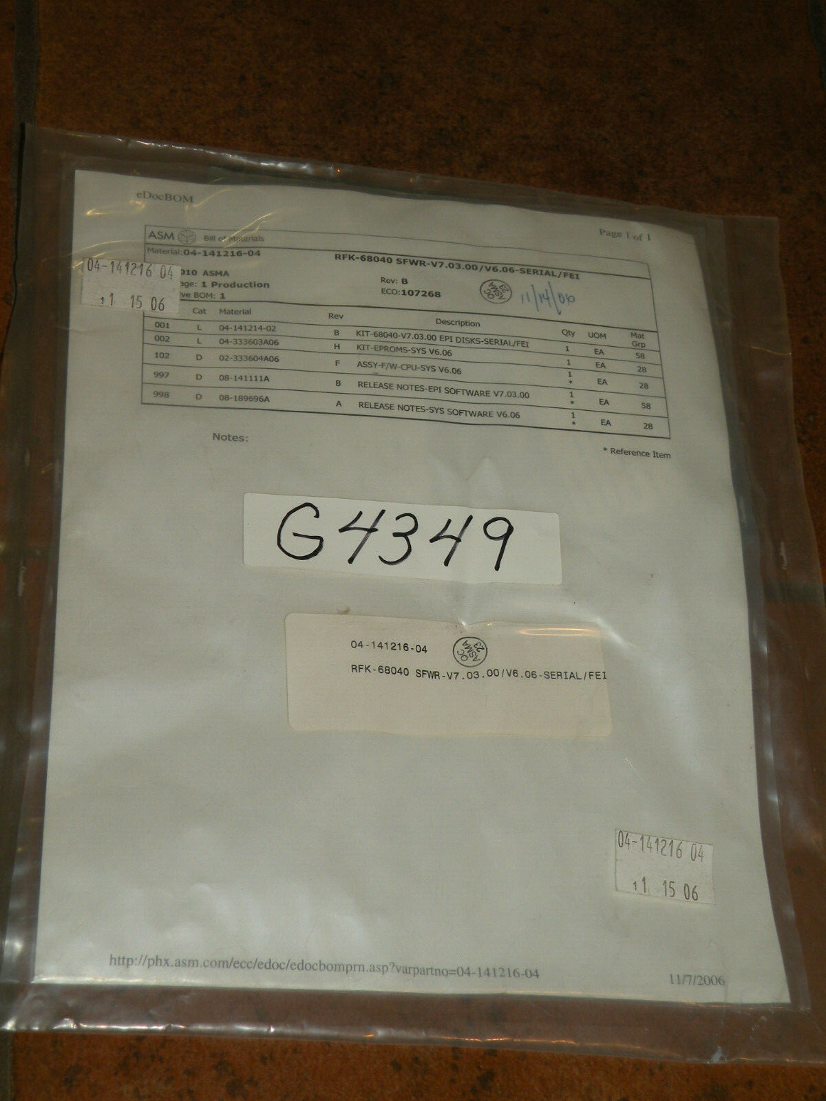 ASM EPROM RFK-68040 SFWR-V7.03.00 Serial / FEI Kit & Software