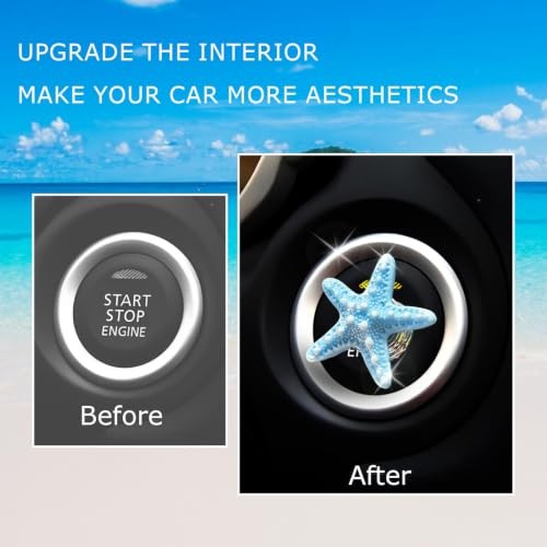 Starfish Car Push Start Button Cover,Cute Beach Car Engine Ignition Protector