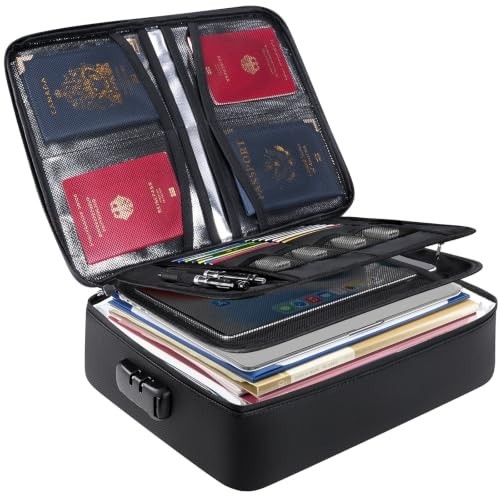 Fireproof Document Bag Portable Waterproof File Organizer Box Lock 15x11x4