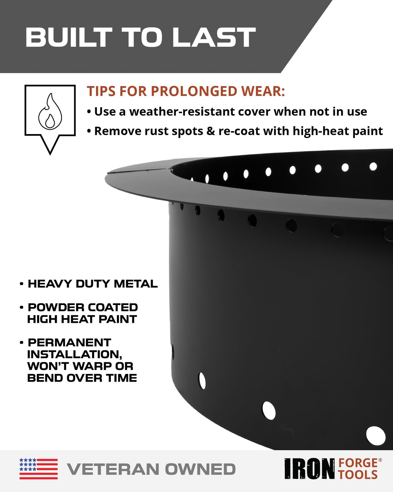 Iron Forge Tools Smokeless Firepit - 36 inch Outer/30 36" Radius, Black