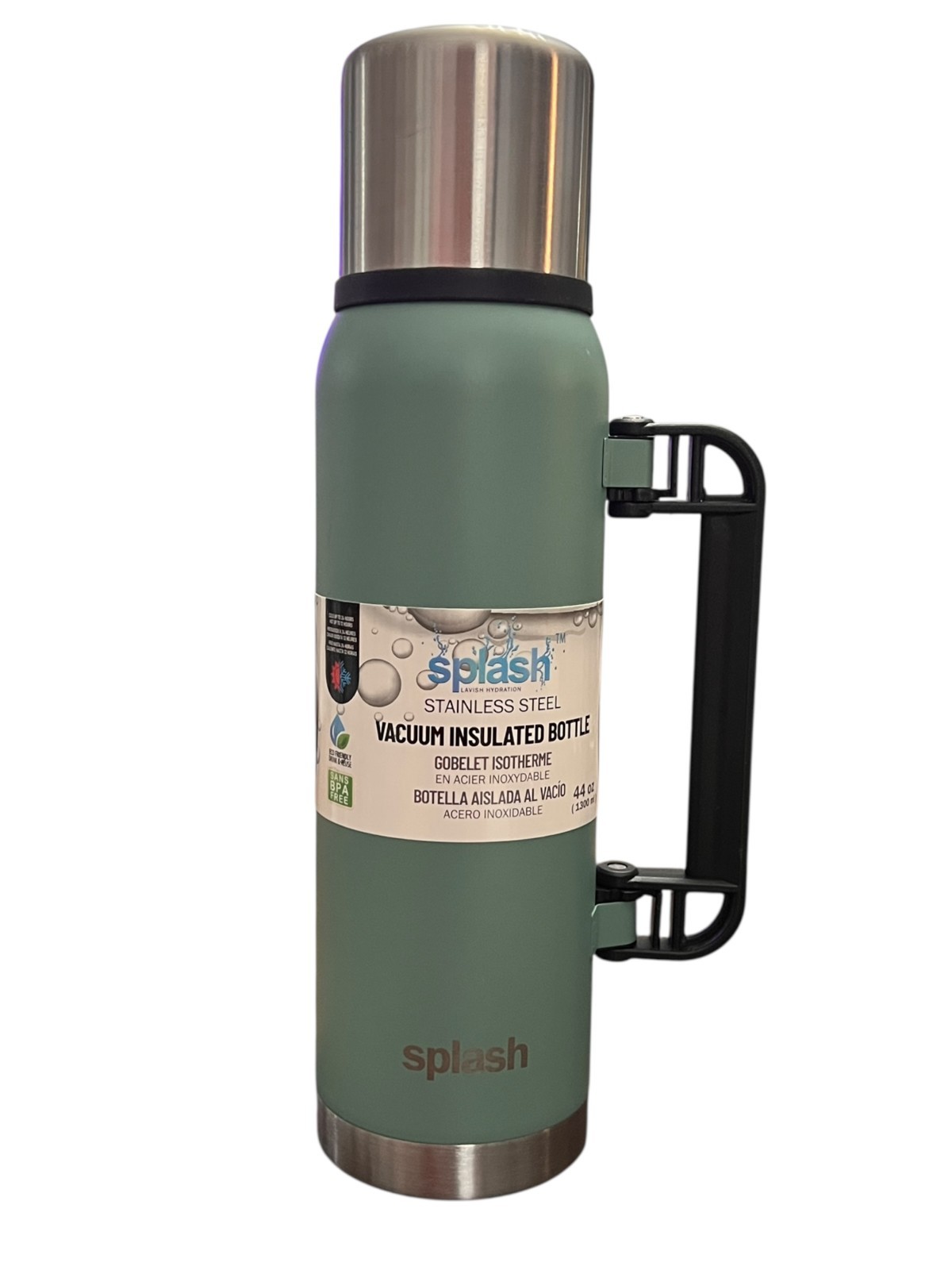 NWT~ Splash Stainless Steel Vacuum 44 oz Handle Drinking Insulated Bottle Green