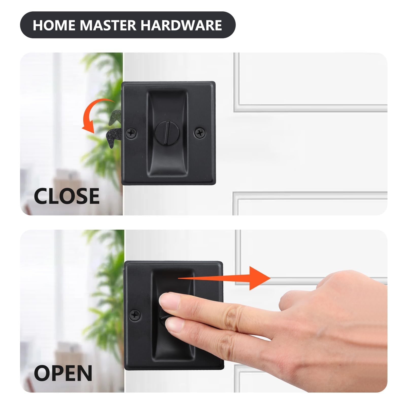 HOME MASTER HARDWARE Privacy Pocket Door Lock Pull 2-3/4”x2-1/2”, Black-1PACK