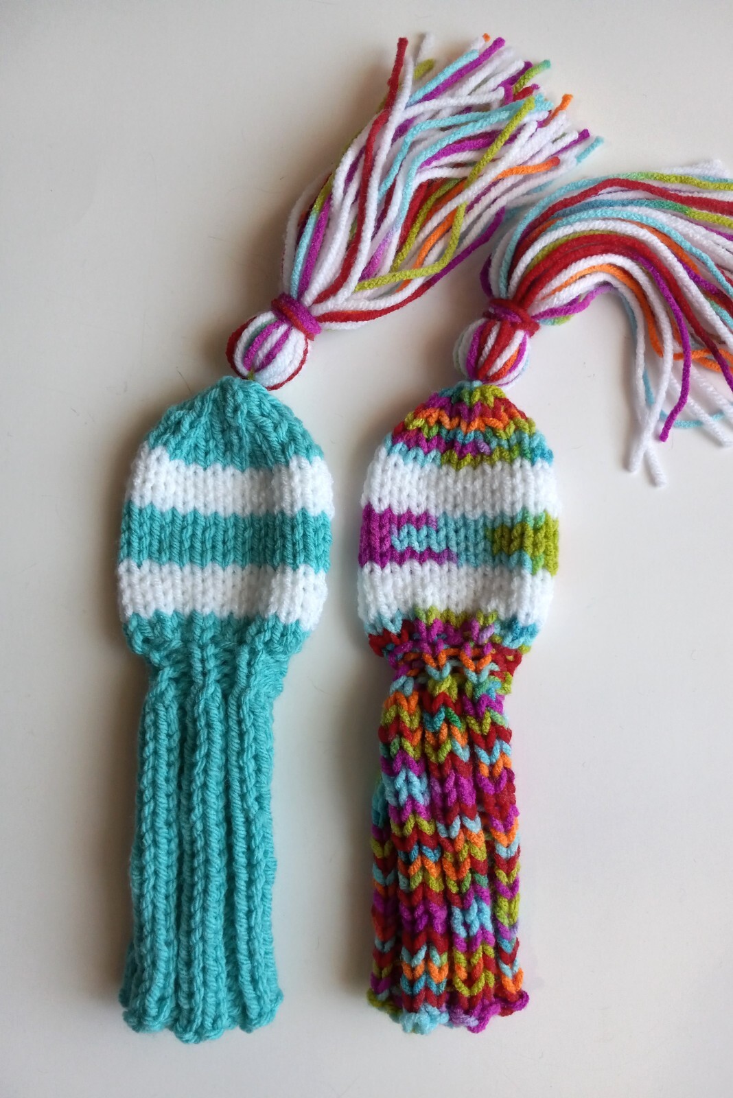 2 Teal, Tropical Hand Knit GOLF CLUB HEADCOVERS 8" fit putter iron hybrid wedges