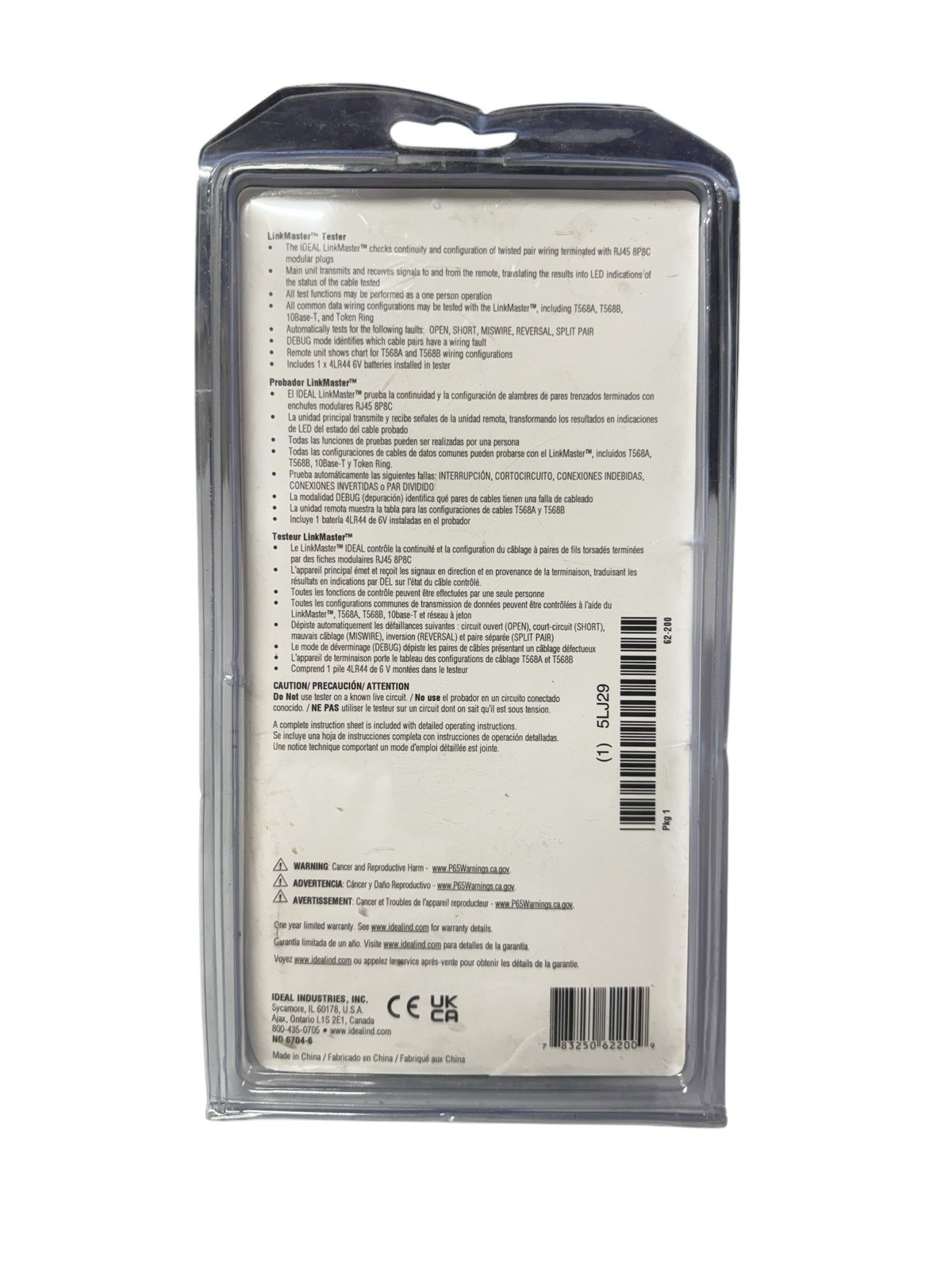IDEAL 62-200 LINKMASTER UTP/STP WIREMAPPER AND TESTER