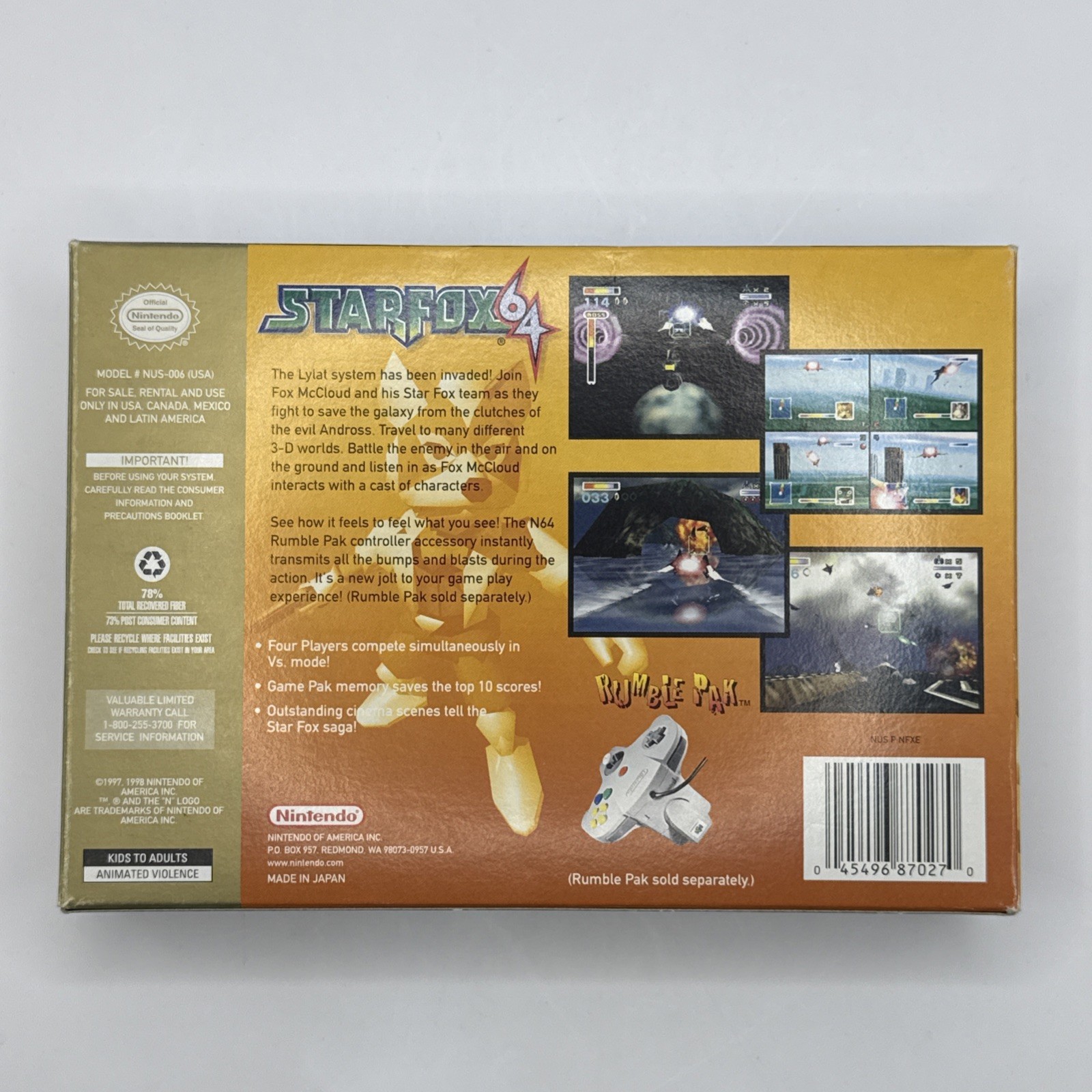 Star Fox 64 - Player's Choice Nintendo 64 N64 Empty Box Only No Game - Authentic