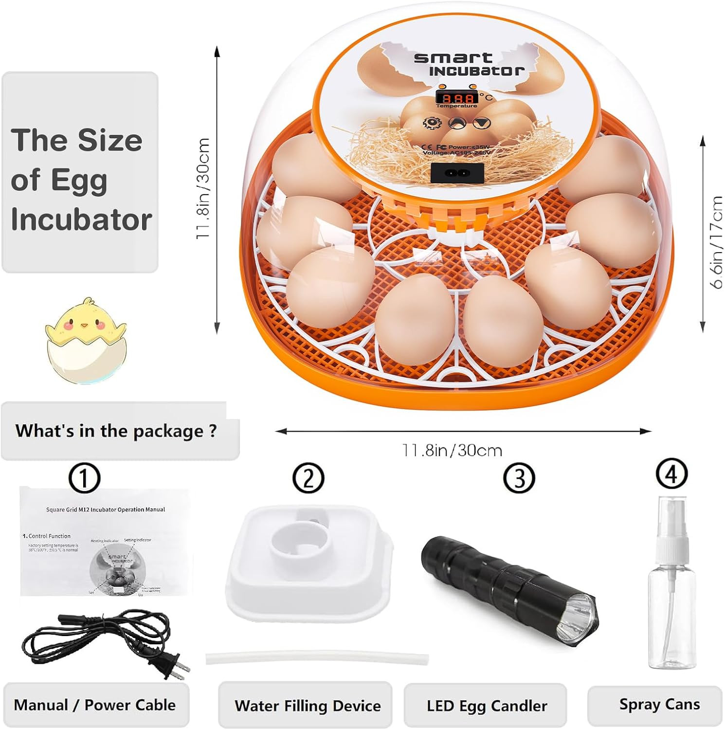 12 Egg Incubator with Automatic Egg Turning and Temperature Control, Automatic W