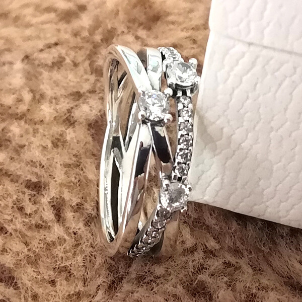 NEW 100% Authentic 925 Sterling Silver Sparkling Triple Band Ring Clear CZ