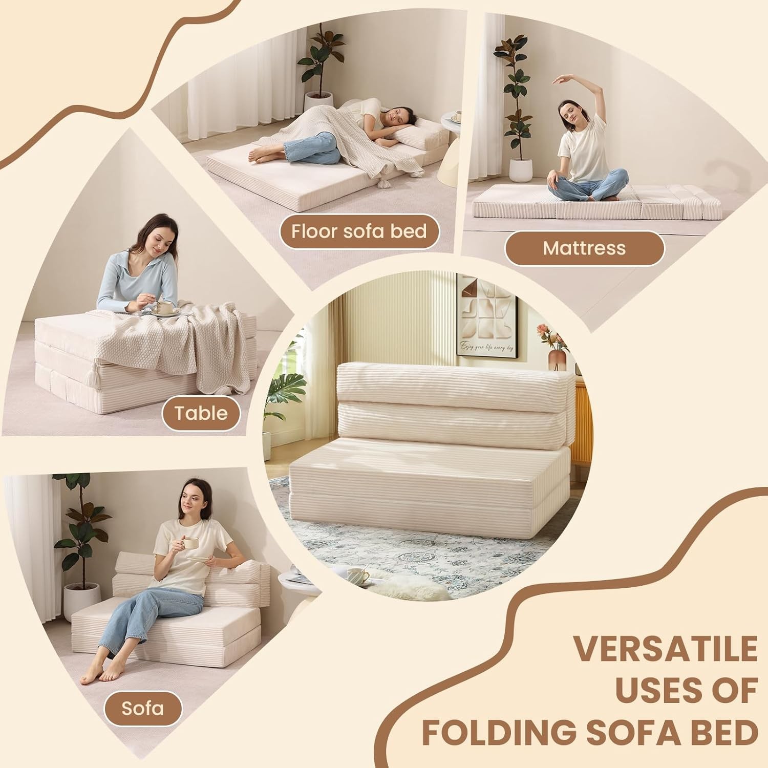 Folding Sofa Bed Convertible Sleeper Chair W/ Pilow Foldable Matress 2 in 1 Pull