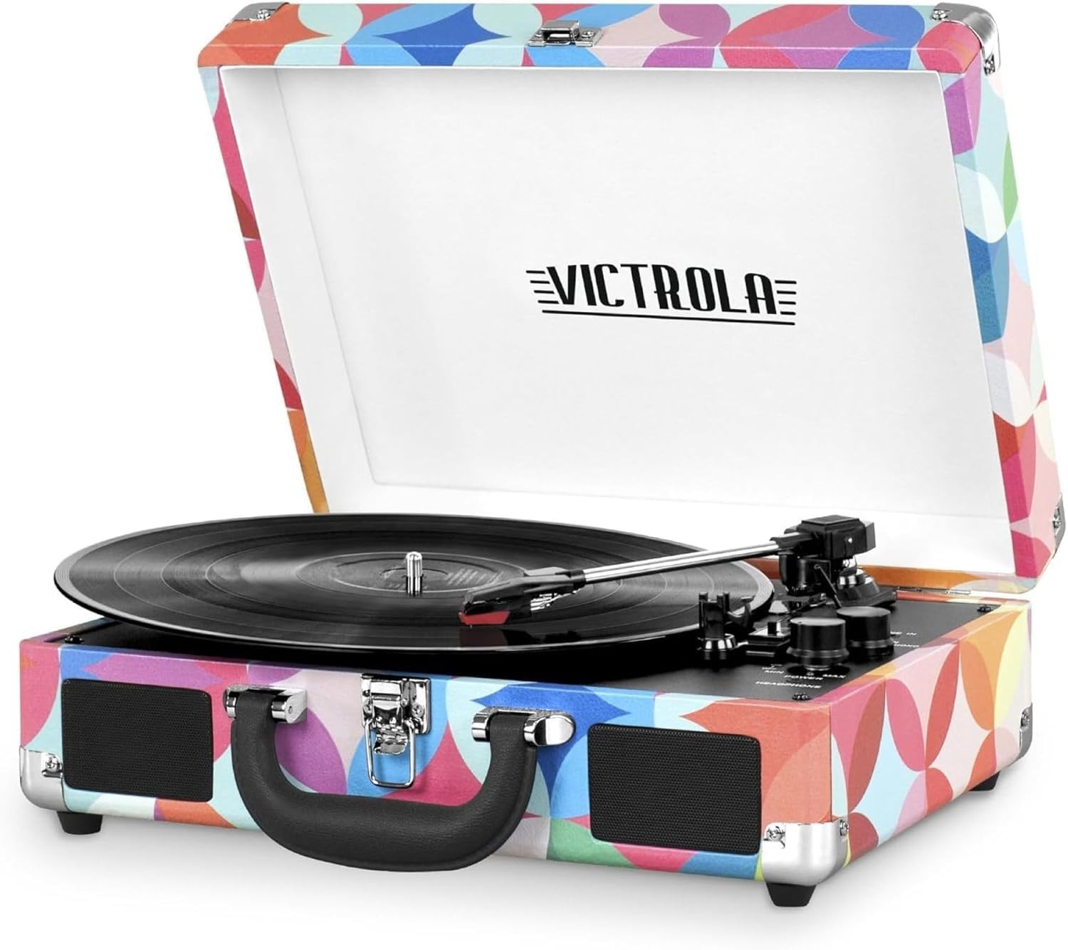 Victrola Journey Bluetooth Portable Suitcase Record Player 3 Speed Geo Print