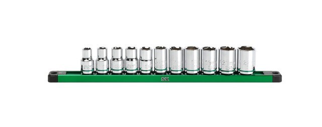 SK Tools Socket Set - Chrome, Standard, Metric, 6 Point, 1/2" Drive, 11 Piece