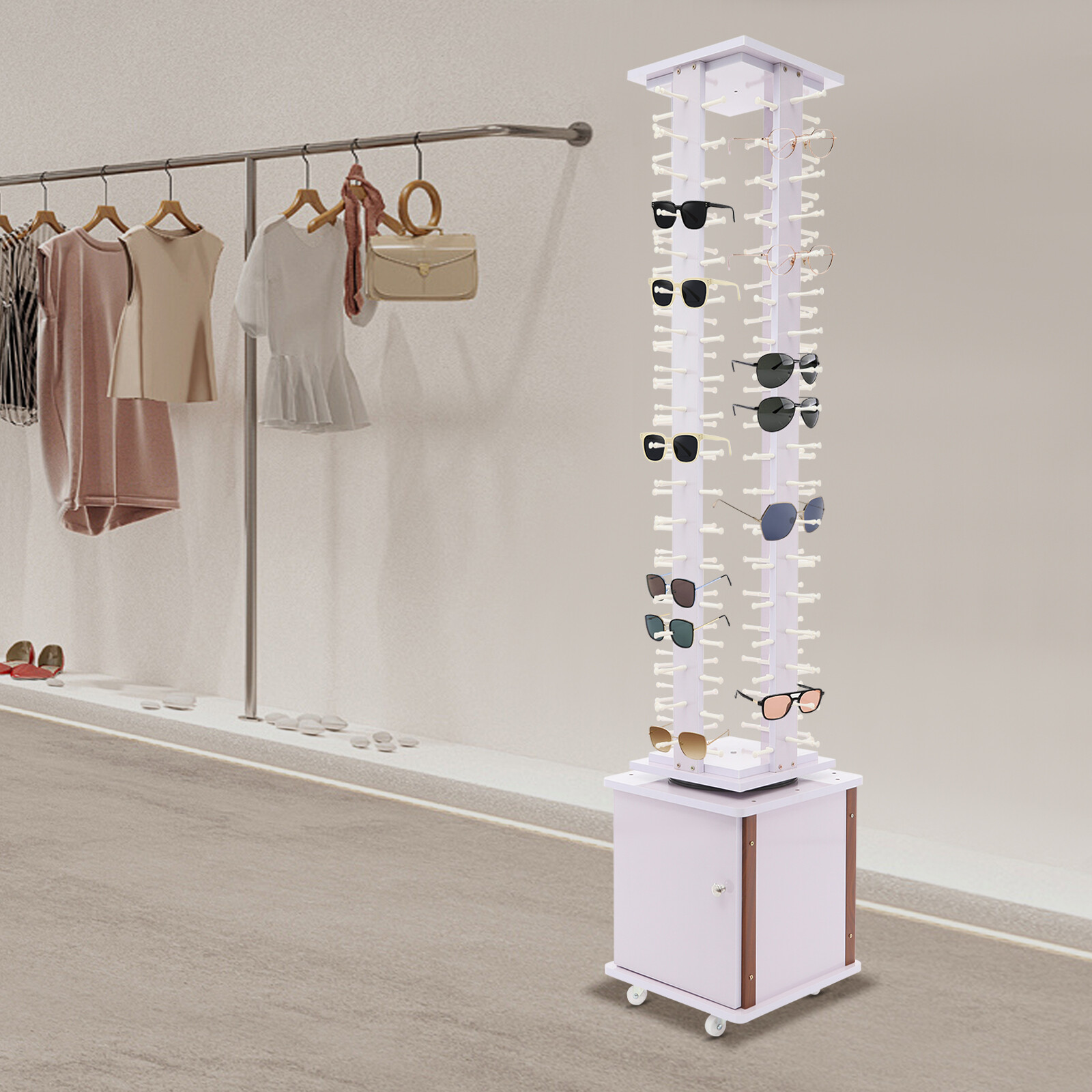 72-Pair Eyeglass Display Rack Floor-standing Rotating Glasses Storage Stand