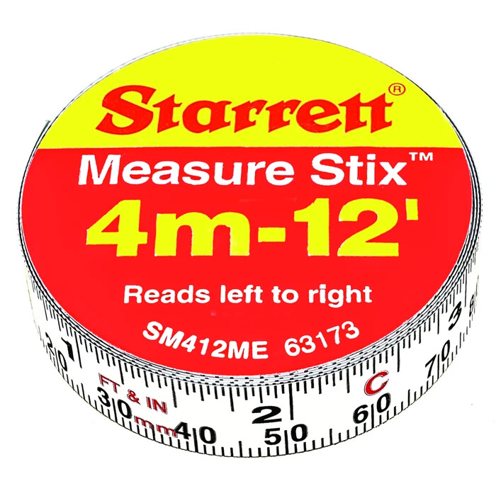 STARRETT 4m X 12' Measure Stix Adhesive Steel Measuring Tape SM412ME 63173