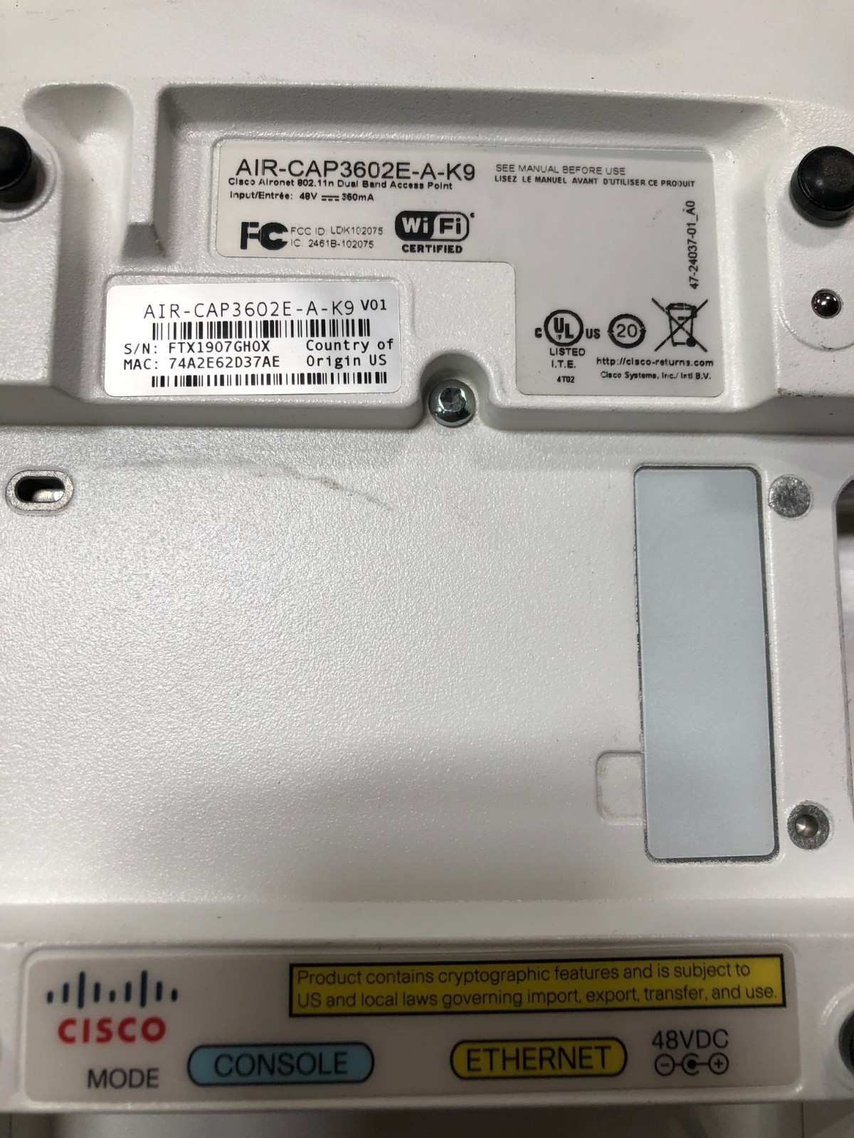 Cisco AIR-CAP 2602/3602E-A-K9 Dual Band Access Point Bundle - Untested