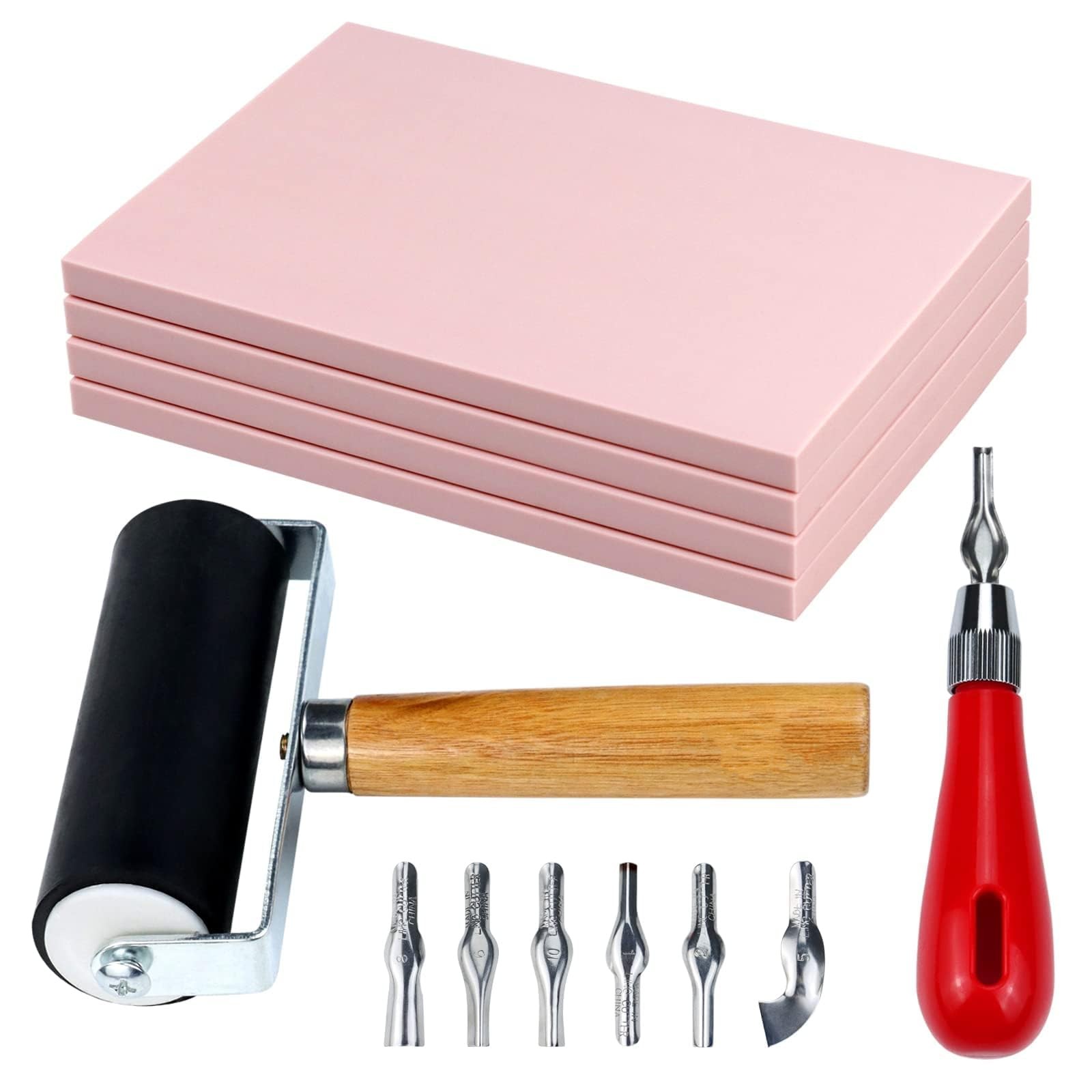 Linocut Printmaking & Stamp Carving Kit - 4Pcs 4"x6" Soft Rubber Linoleum Blo...
