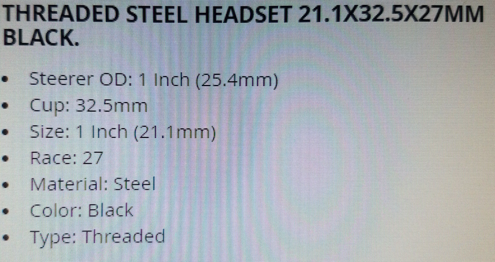 NEW BICYCLE HEADSET 21.1X32.5X27MM BLACK 1 INCH(25.4MM),CUPS 32.5MM