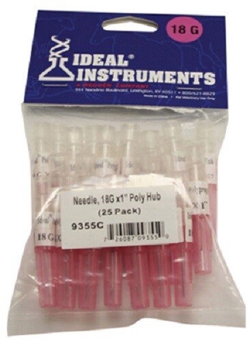 Ideal Instruments 9355 25 packs 18 gauge x 1" Poly Hub Livestock Needles - 24 PK