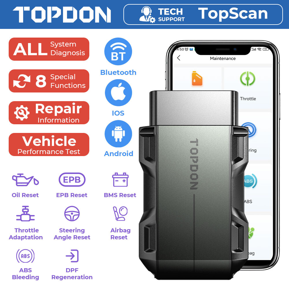 TOPDON TopScan Bluetooth Car Code OBD2 Reader Scanner Full System Scan Tool TPMS