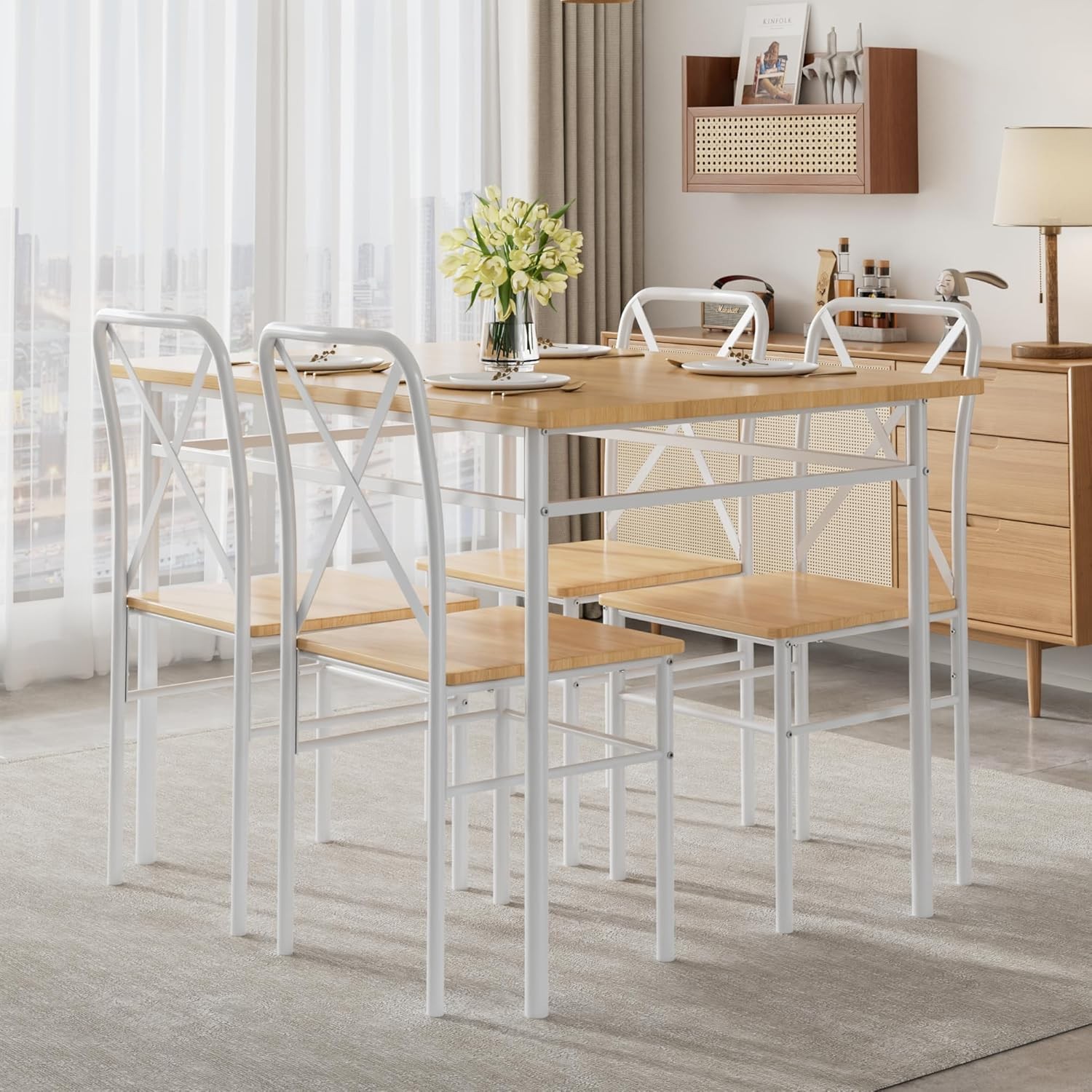 5-Piece Kitchen Dining Table Set Wood Tabletop & Heavy-Duty Metel Frame