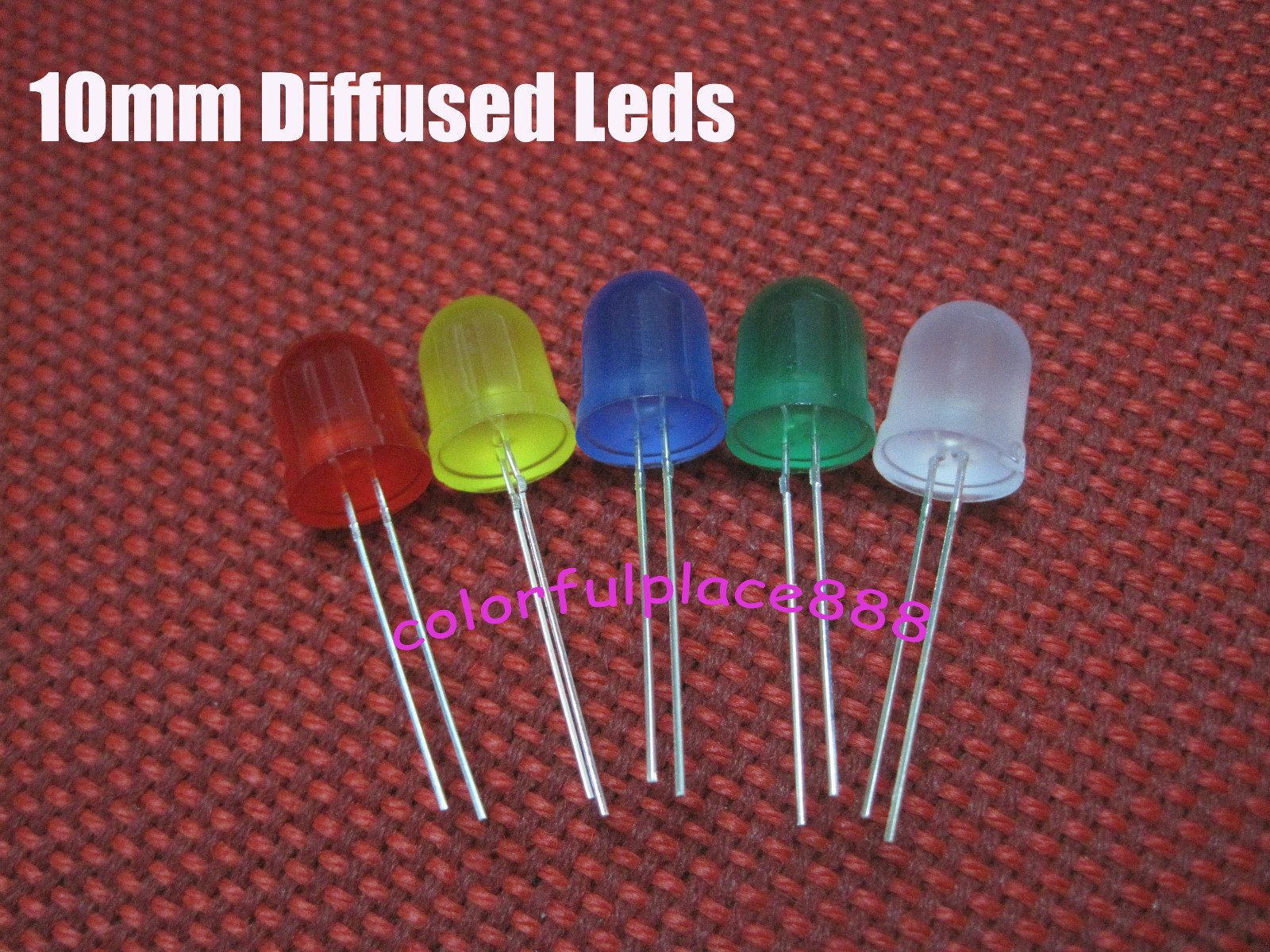 100pcs, 10mm Red Yellow Blue Green White Diffused Bright 5K MCD LED Leds Light