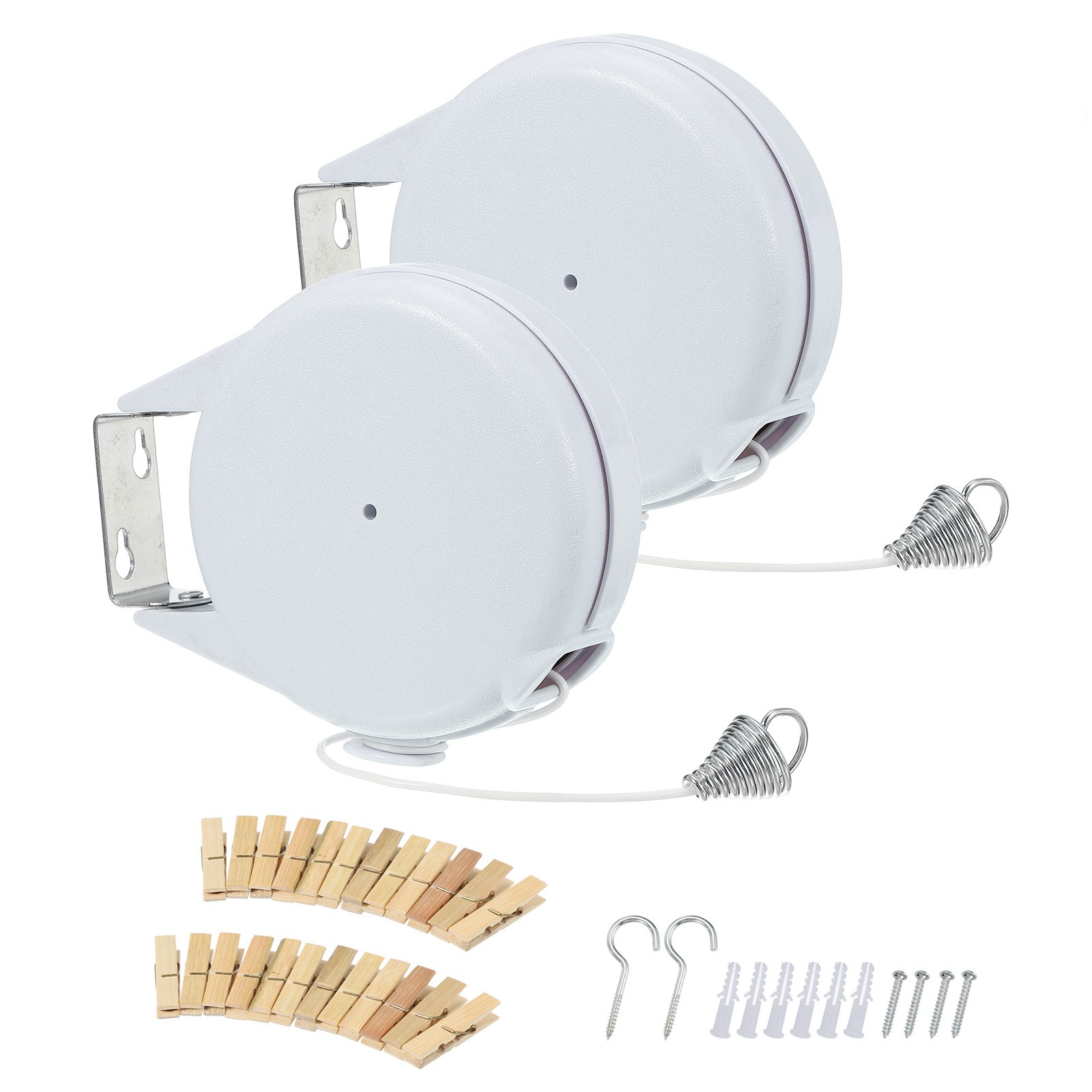 2Pcs 49Ft Clothesline Retracting Laundry Line with 12 Pcs Clothespins, White