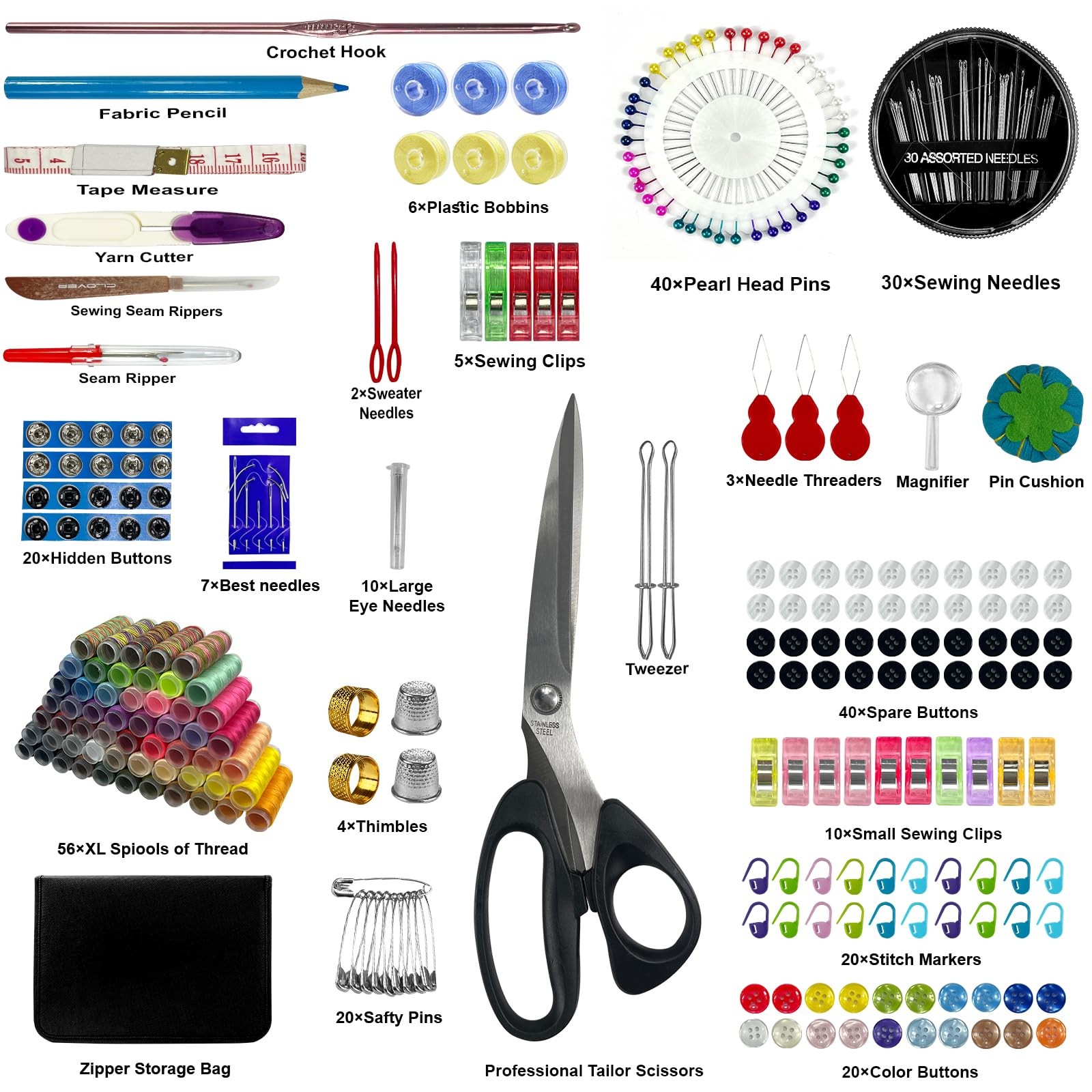 305Pcs Sewing Kit for Adults, 56Color Thread Spools, Portable Needle Color B