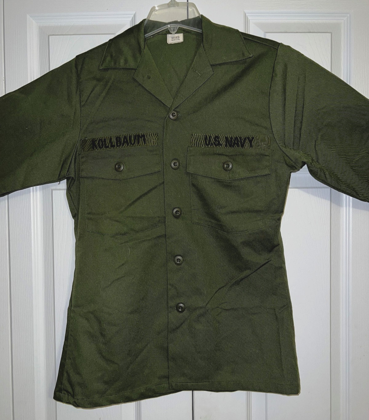 1987 US NAVY OG-507 Military Green Utility Shirt 8405-00-615-0004 14.5 x 33