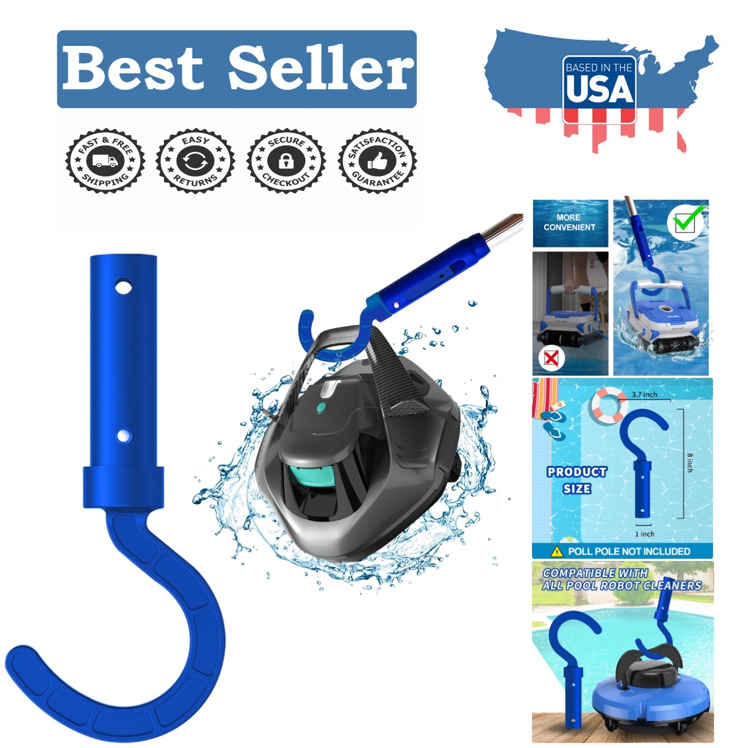 Blue Hook for All Robotic Pool Cleaners - Effortless Retrieval and Compatibility