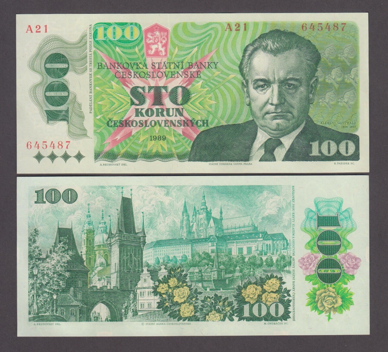CZECHOSLOVAKIA P.97 100 KORUN 1989 PFX A21 SHORT LIVED NOTES UNC WE COMBINE 2412