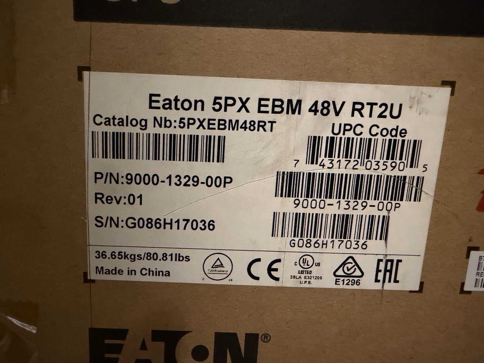 **LOOK**Eaton UPS External Battery Module 5PXEBM48RT**Absolute Auction/Sale