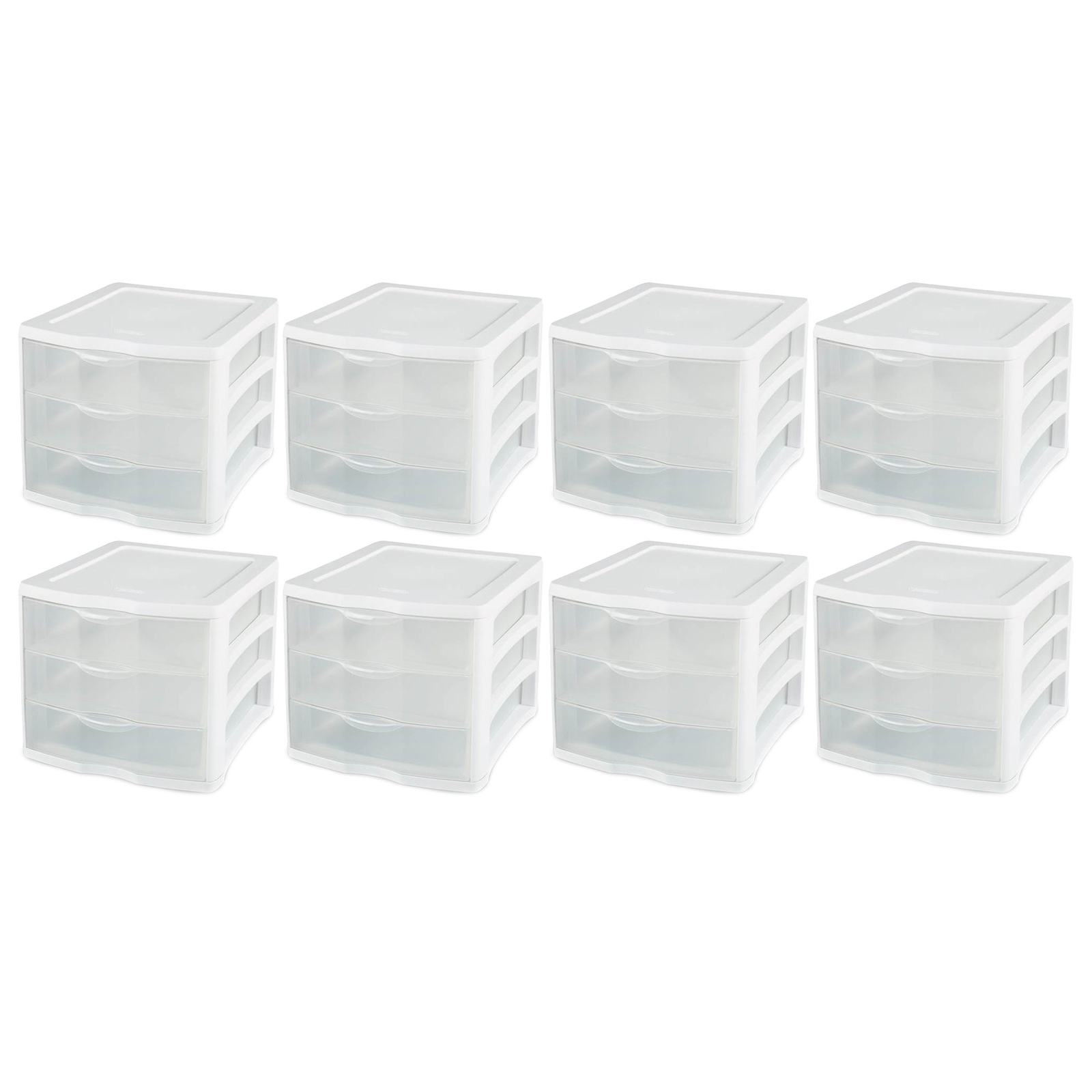 Sterilite ClearView Compact Stacking 3 Drawer Storage Organizer System, (8 Pack)