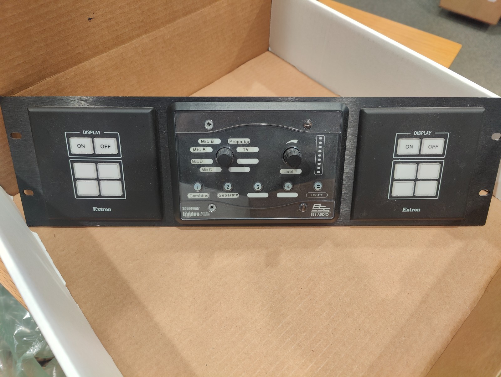 x2 EXTRON MLC Plus media switcher device and BSS Audio Rack AV controller device