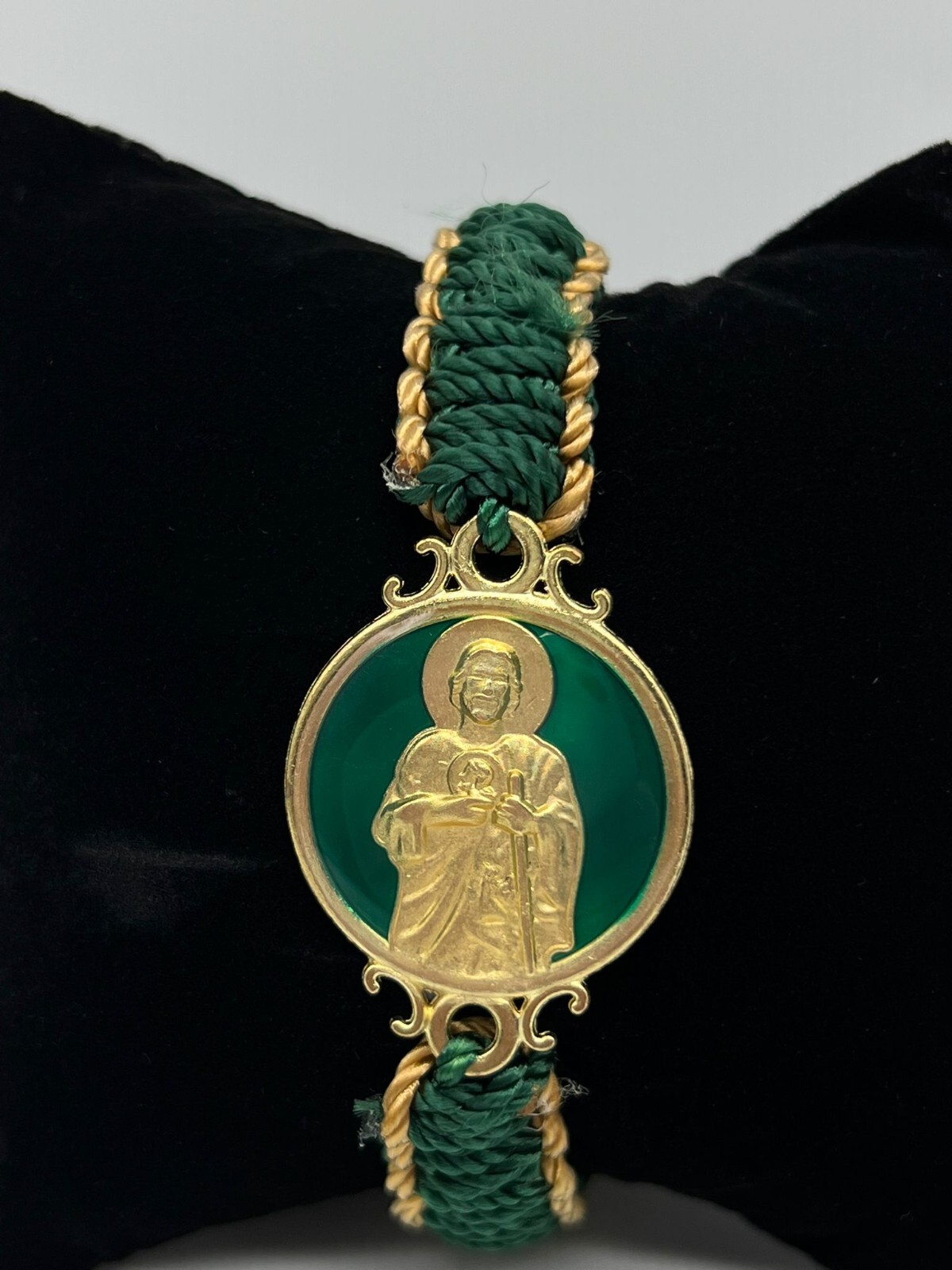 St Jude Green Tan Handmade Bracelet Big Charm