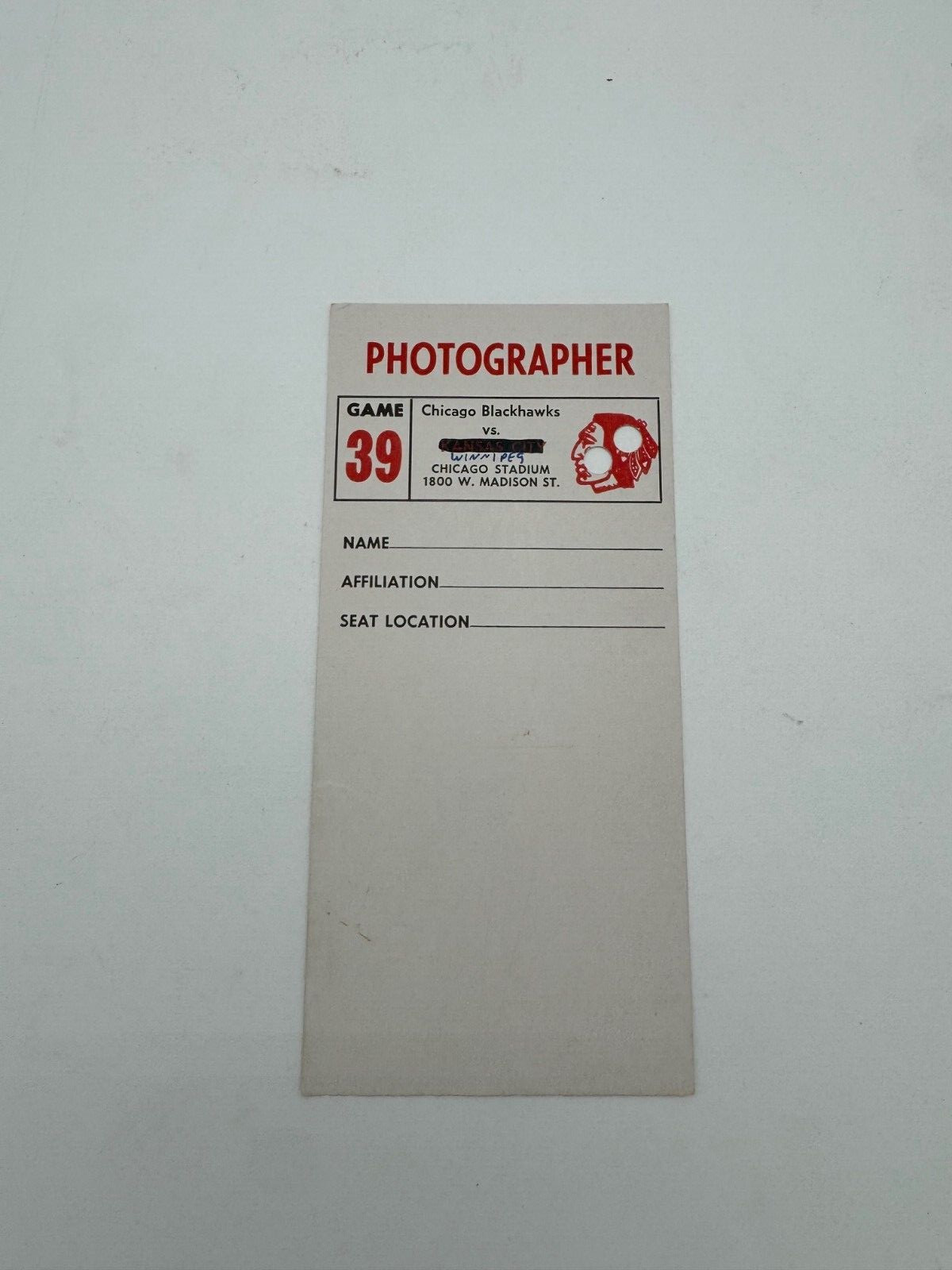 1980 Chicago Blackhawks Hockey Ticket Photo Press Pass Winnipeg Jets Lysiak G