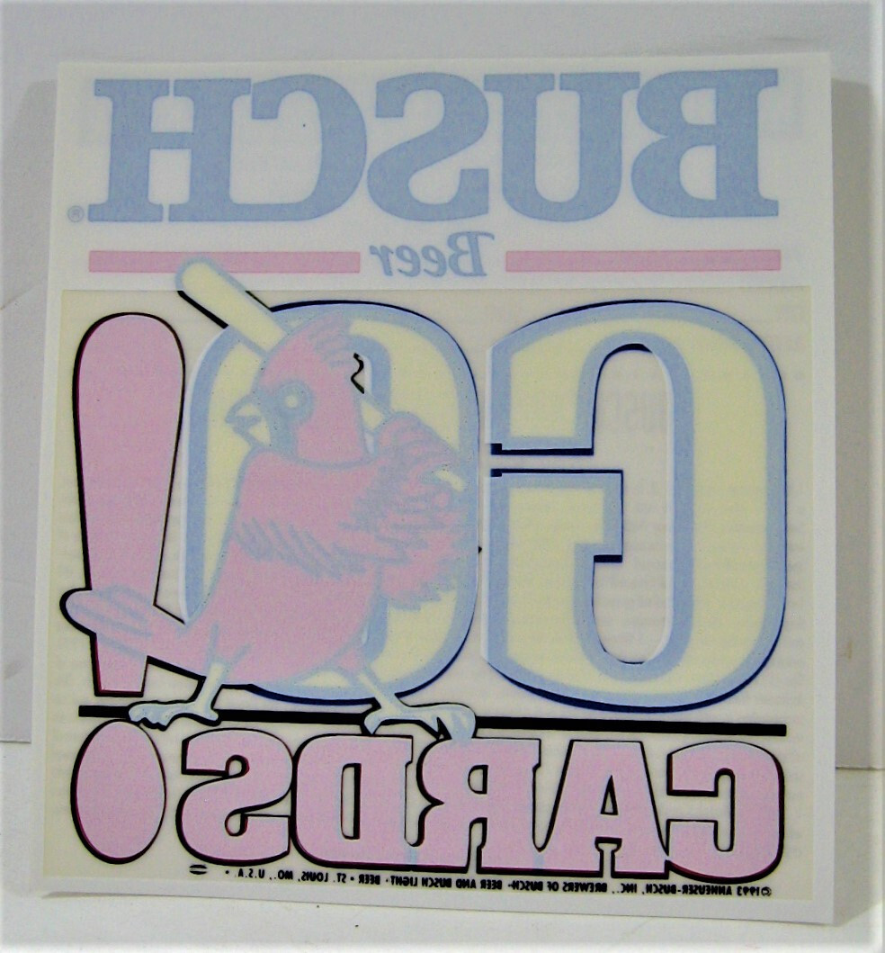 1993 MLB  St Louis Cardinals Busch Beer Go Cards Window Sticker Unused Stock