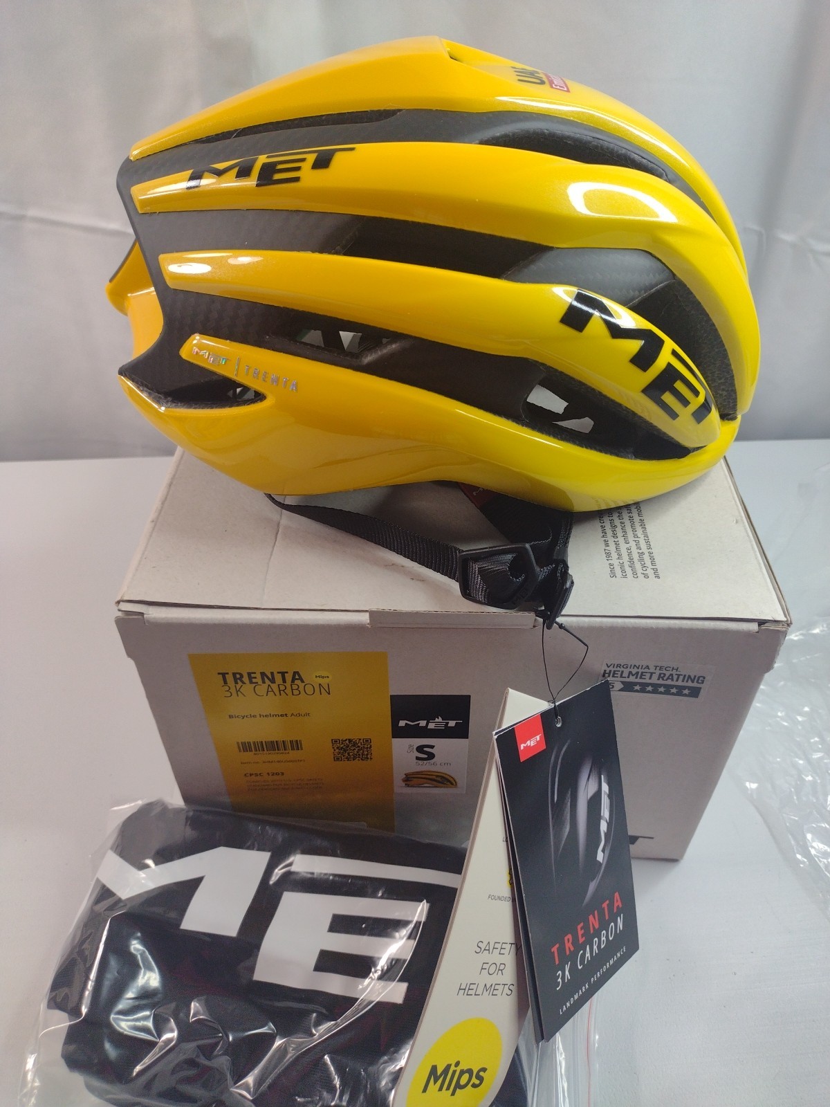 MET Trenta 3K Carbon MIPS Tadej Pogačar Yellow TDF Edition Road Helmet SMALL New